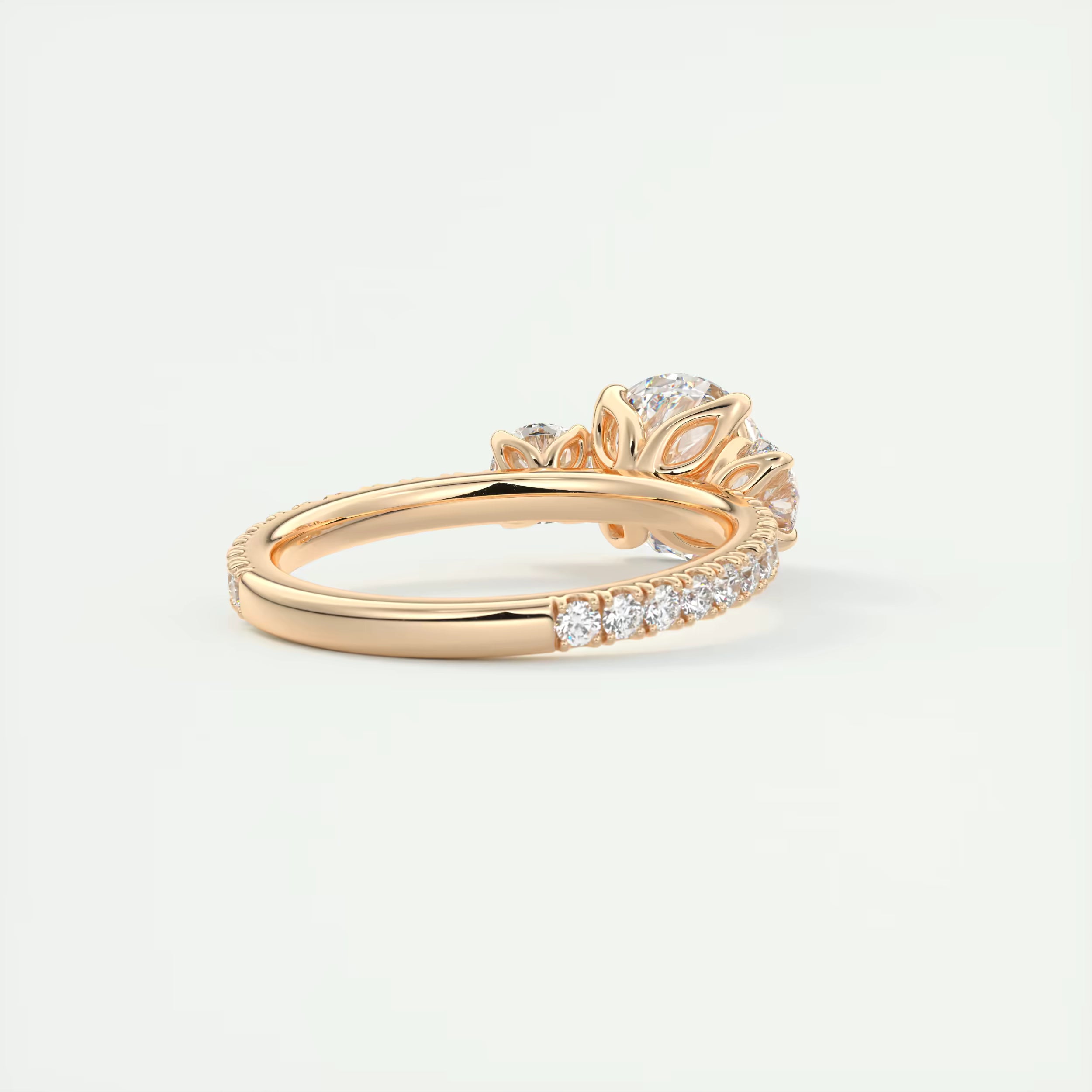 2.50 Ct Round Solitaire Ring Three Stone Ring with 3/4 French Set Pave Engagement Rings