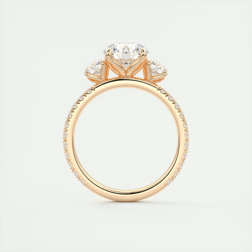 2.15 Ct Royale Three Stone Round -Floral French Set Pavé Engagement Rings