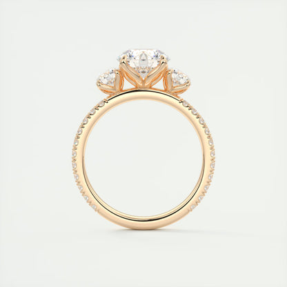 2.15 Ct Royale Three Stone Round -Floral French Set Pavé Engagement Rings