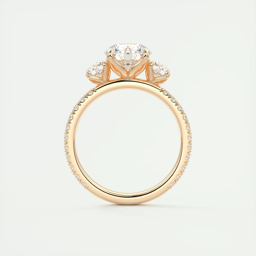 2.50 Ct Round Solitaire Ring Three Stone Ring with 3/4 French Set Pave Engagement Rings