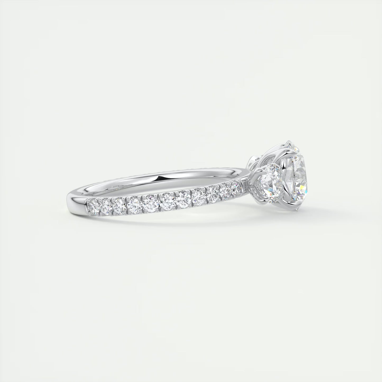 2.15 Ct Royale Three Stone Round -Floral French Set Pavé Engagement Rings