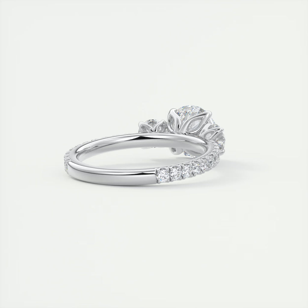 2.15 Ct Royale Three Stone Round -Floral French Set Pavé Engagement Rings