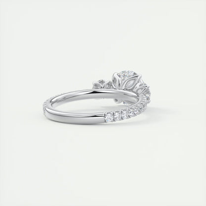 2.15 Ct Royale Three Stone Round -Floral French Set Pavé Engagement Rings