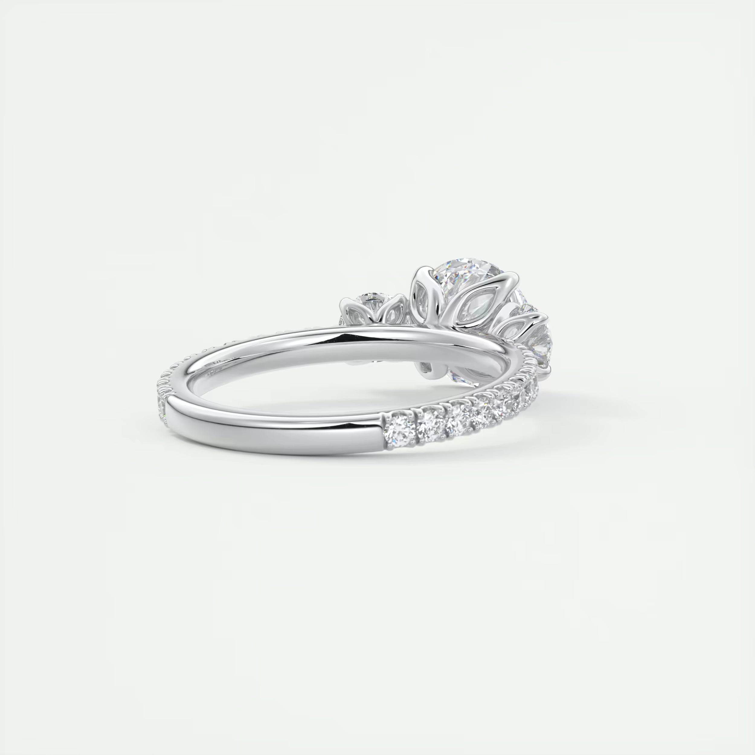 2.50 Ct Round Solitaire Ring Three Stone Ring with 3/4 French Set Pave Engagement Rings
