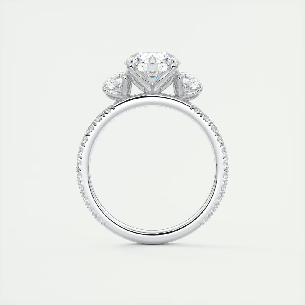 2.15 Ct Royale Three Stone Round -Floral French Set Pavé Engagement Rings