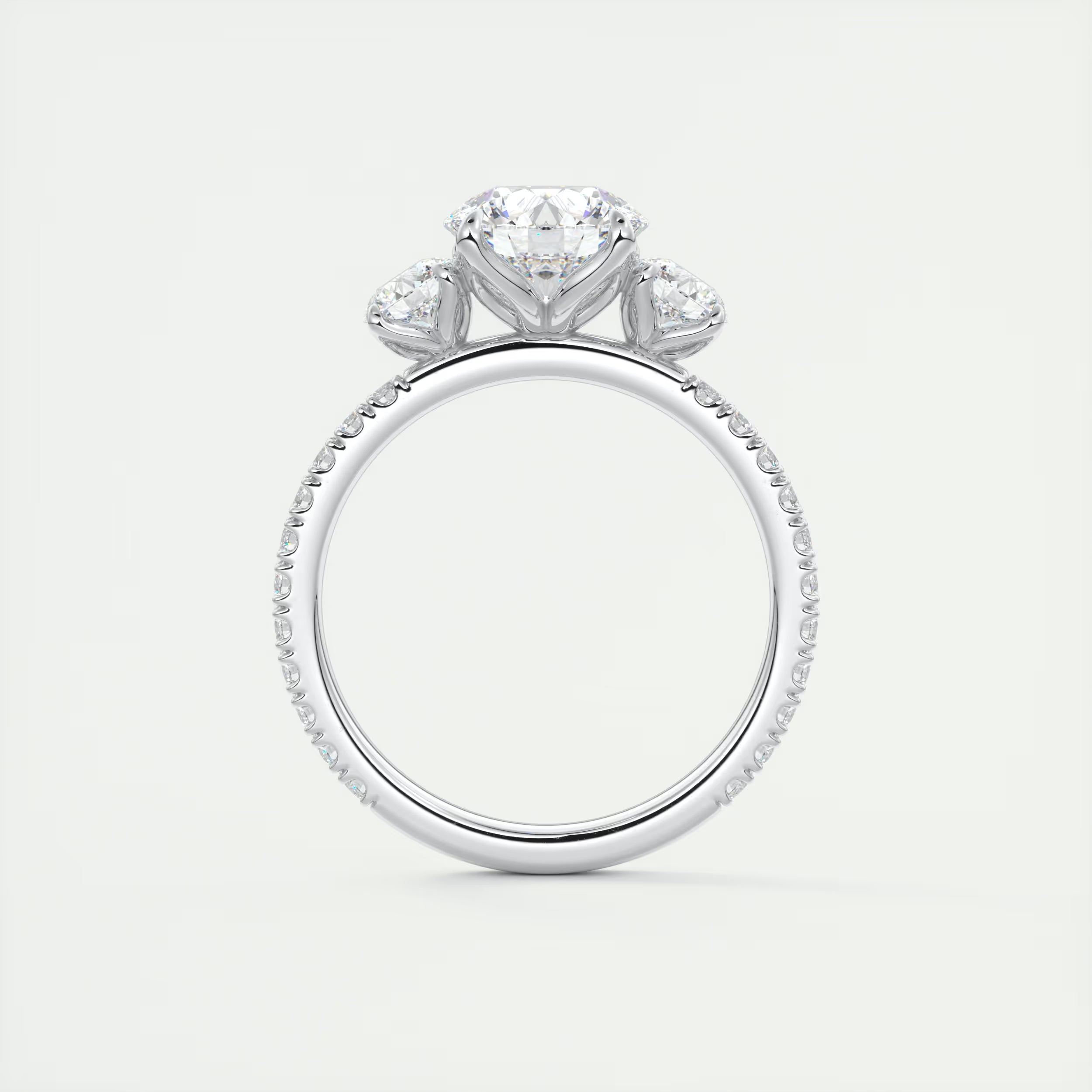 2.15 Ct Royale Three Stone Round -Floral French Set Pavé Engagement Rings