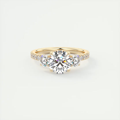2.15 Ct Royale Three Stone Round -Floral French Set Pavé Engagement Rings