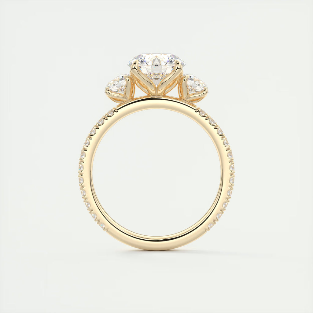 2.15 Ct Royale Three Stone Round -Floral French Set Pavé Engagement Rings