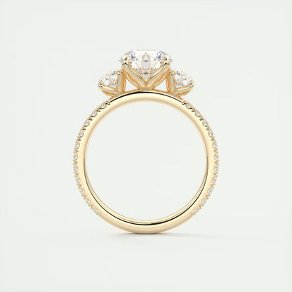 2.15 Ct Royale Three Stone Round -Floral French Set Pavé Engagement Rings