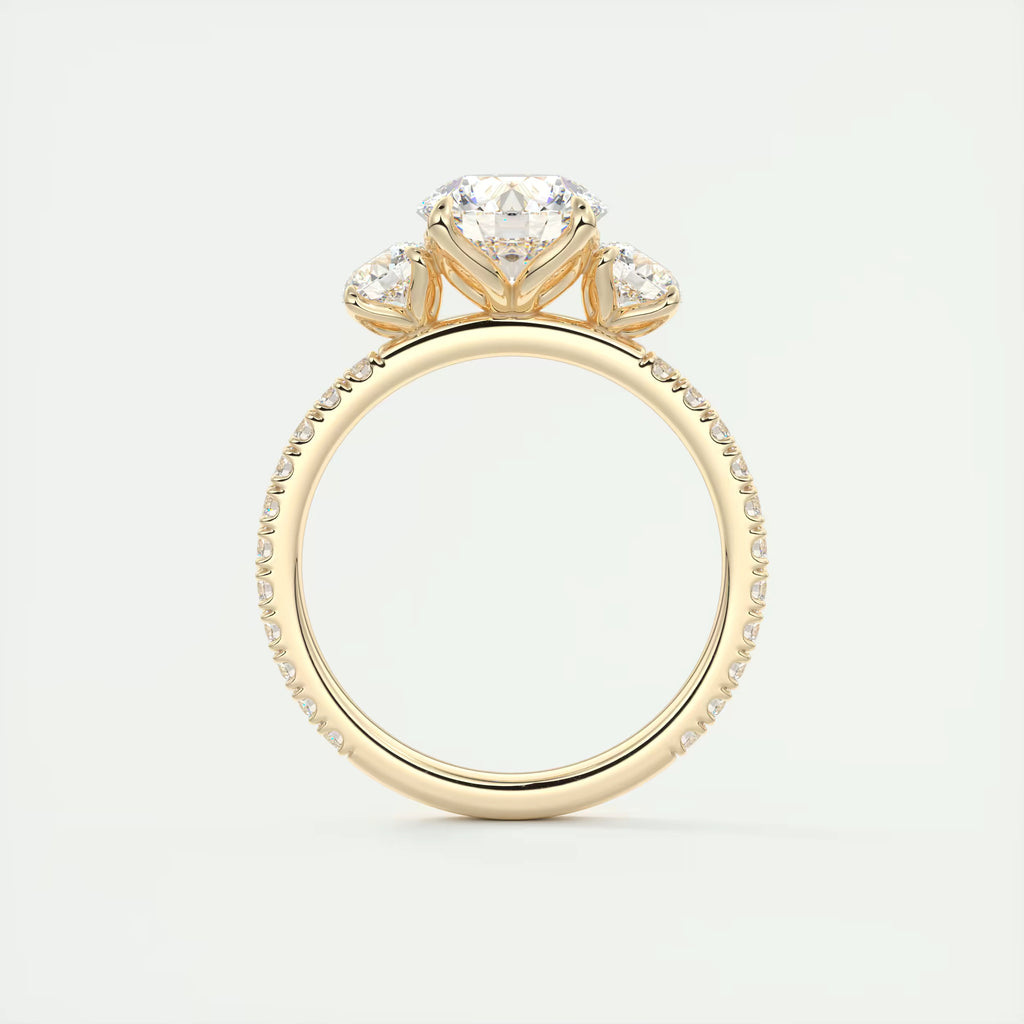 2.50 Ct Round Solitaire Ring Three Stone Ring with 3/4 French Set Pave Engagement Rings