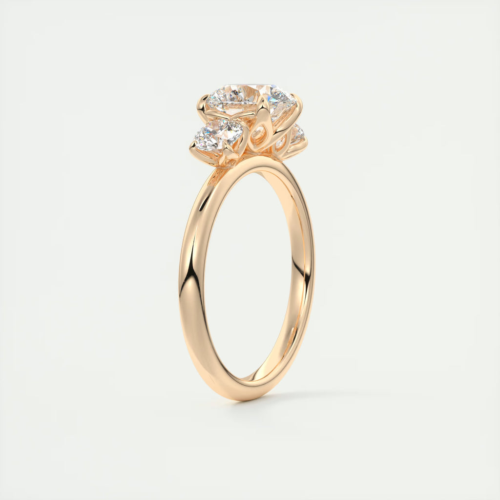 2.50 Ct Royale Round - Floral Three Stone Engagement Rings
