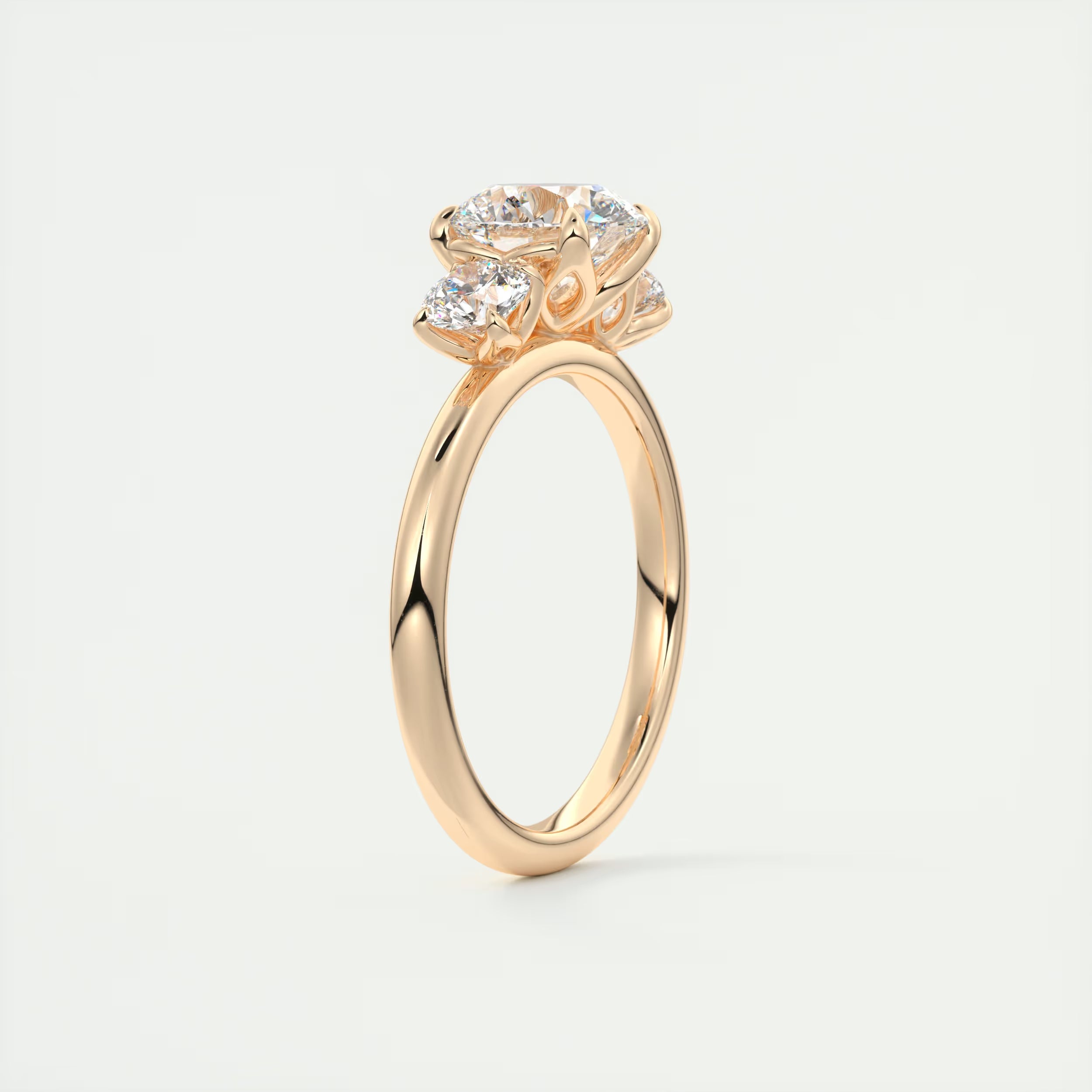 2.50 Ct Royale Round - Floral Three Stone Engagement Rings