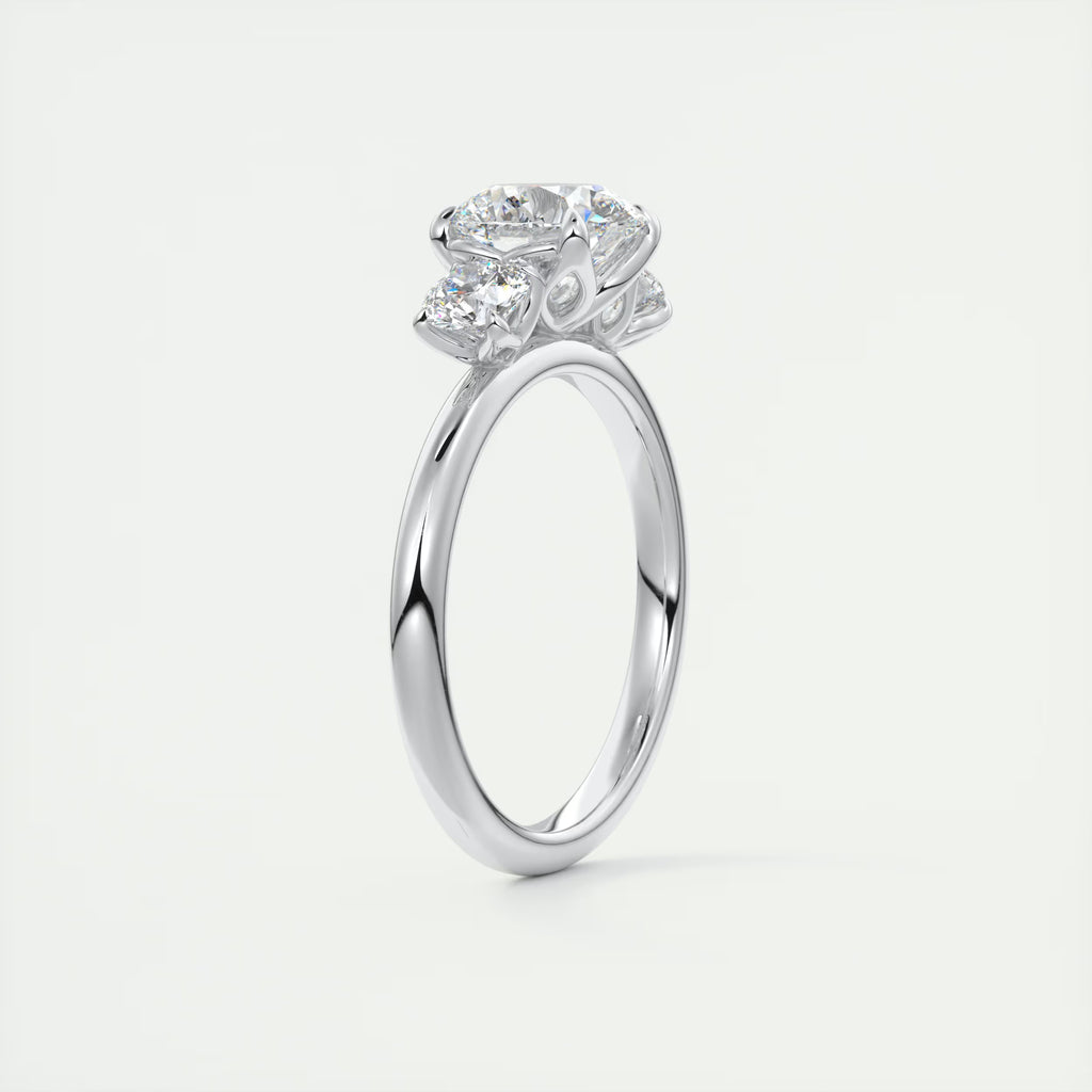 2.50 Ct Royale Round - Floral Three Stone Engagement Rings