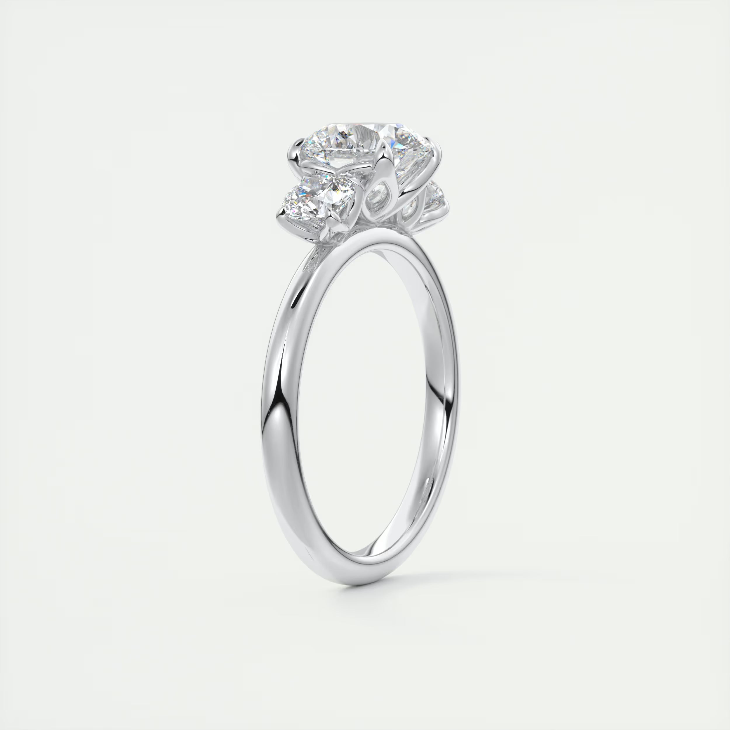 2.50 Ct Royale Round - Floral Three Stone Engagement Rings