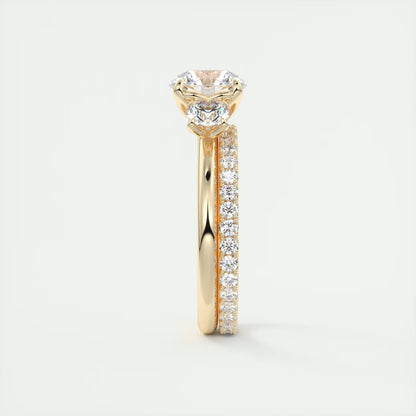 2.50 Ct Royale Round - Floral Three Stone Engagement Rings