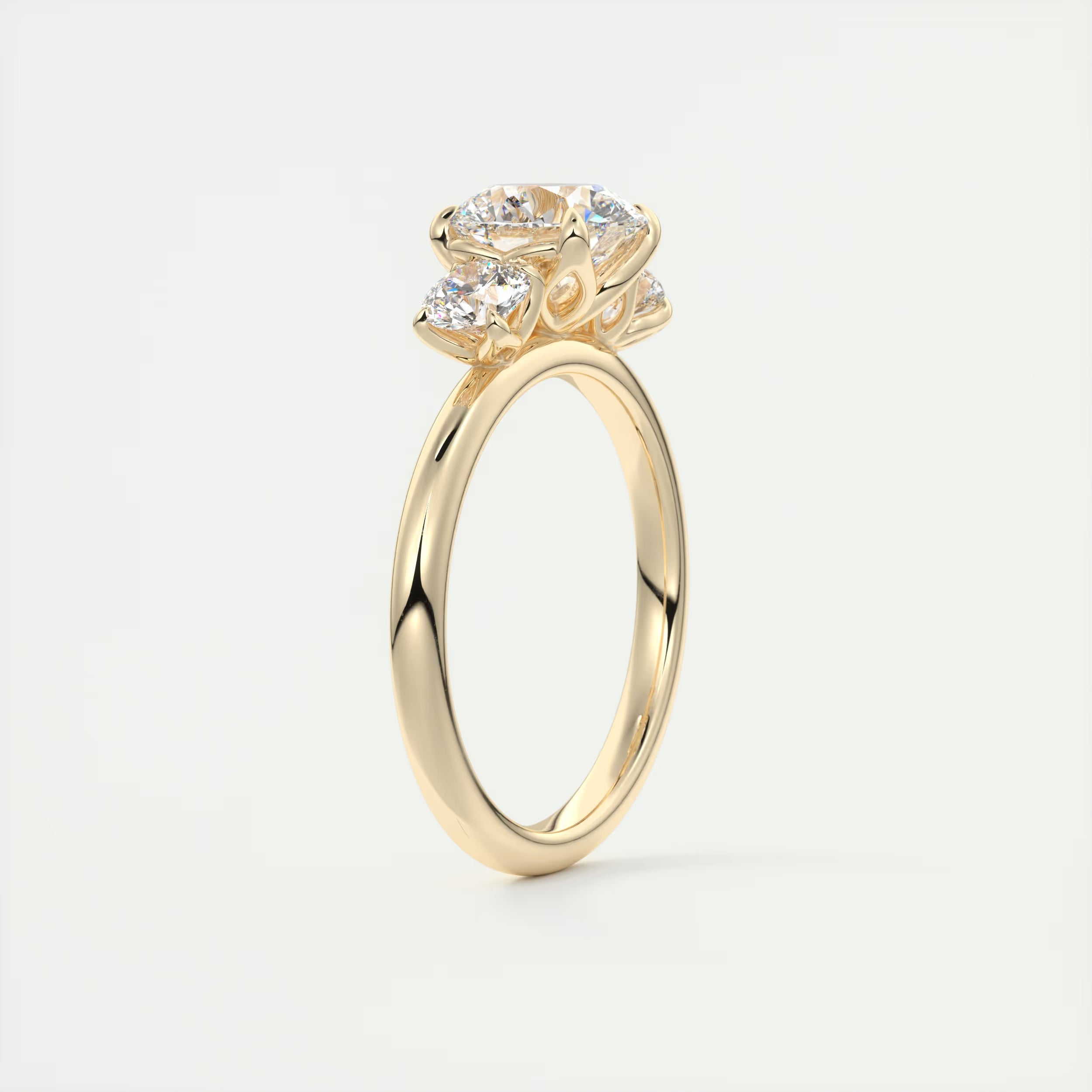2.50 Ct Royale Round - Floral Three Stone Engagement Rings