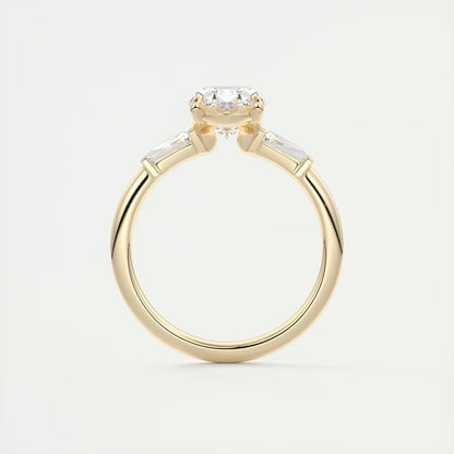 2.30 Ct Plunge Oval Plunge Three Stone Engagement Rings