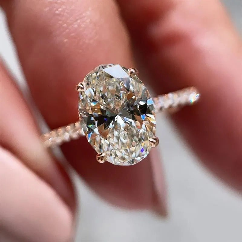 4.00 Ct Oval Cut Simulated Diamond Engagement Ring In Sterling Silver