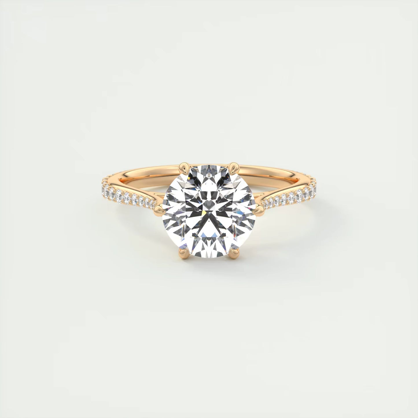 2.35 Ct Cathedral Royale Pavé Round Floral Basket Graduated Pave Six Prong Round Ring