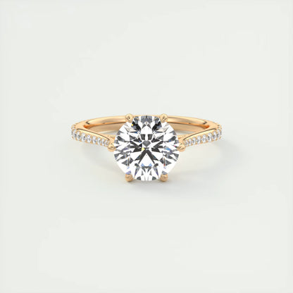 2.35 Ct Cathedral Royale Pavé Round Floral Basket Graduated Pave Six Prong Round Ring