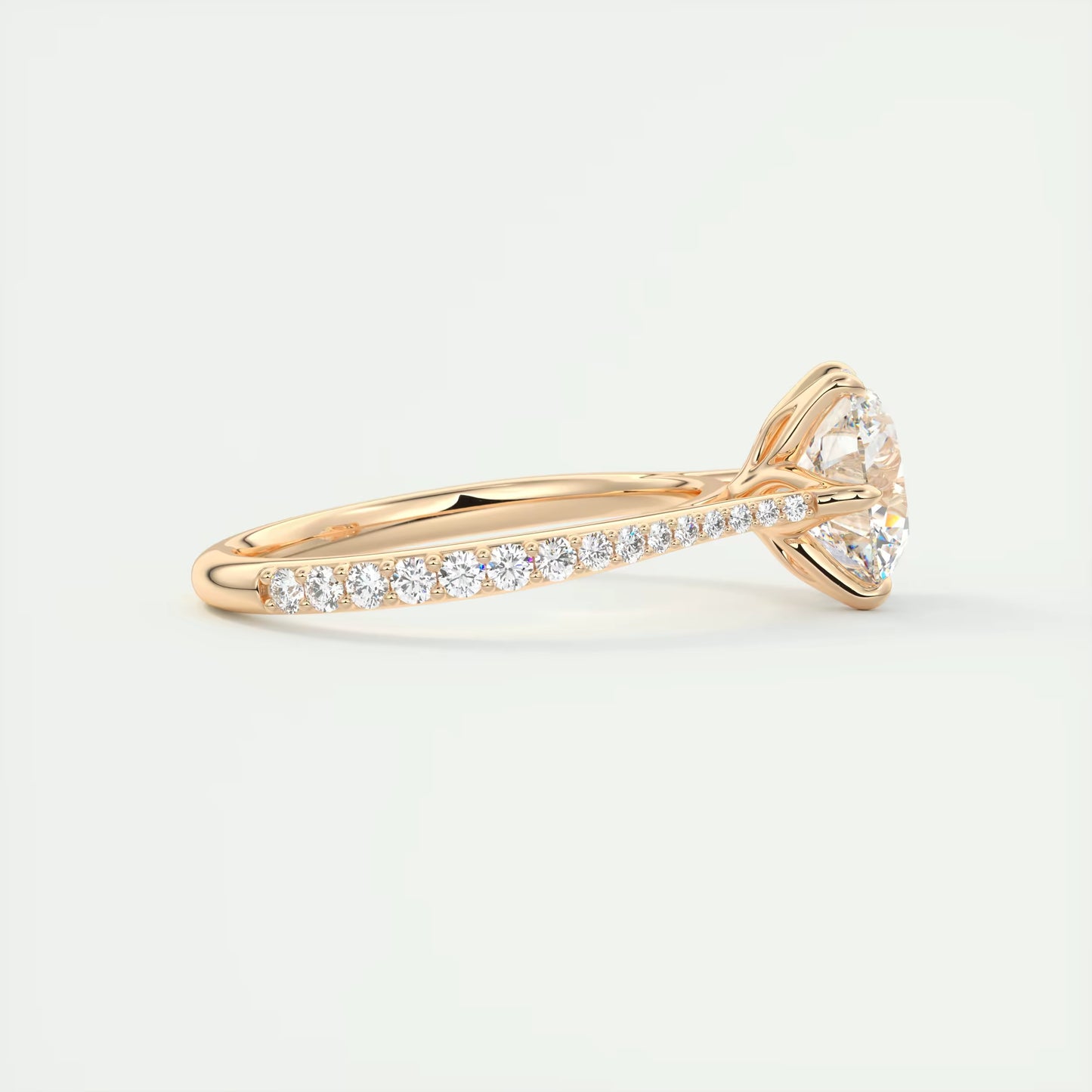 2.35 Ct Cathedral Royale Pavé Round Floral Basket Graduated Pave Six Prong Round Ring