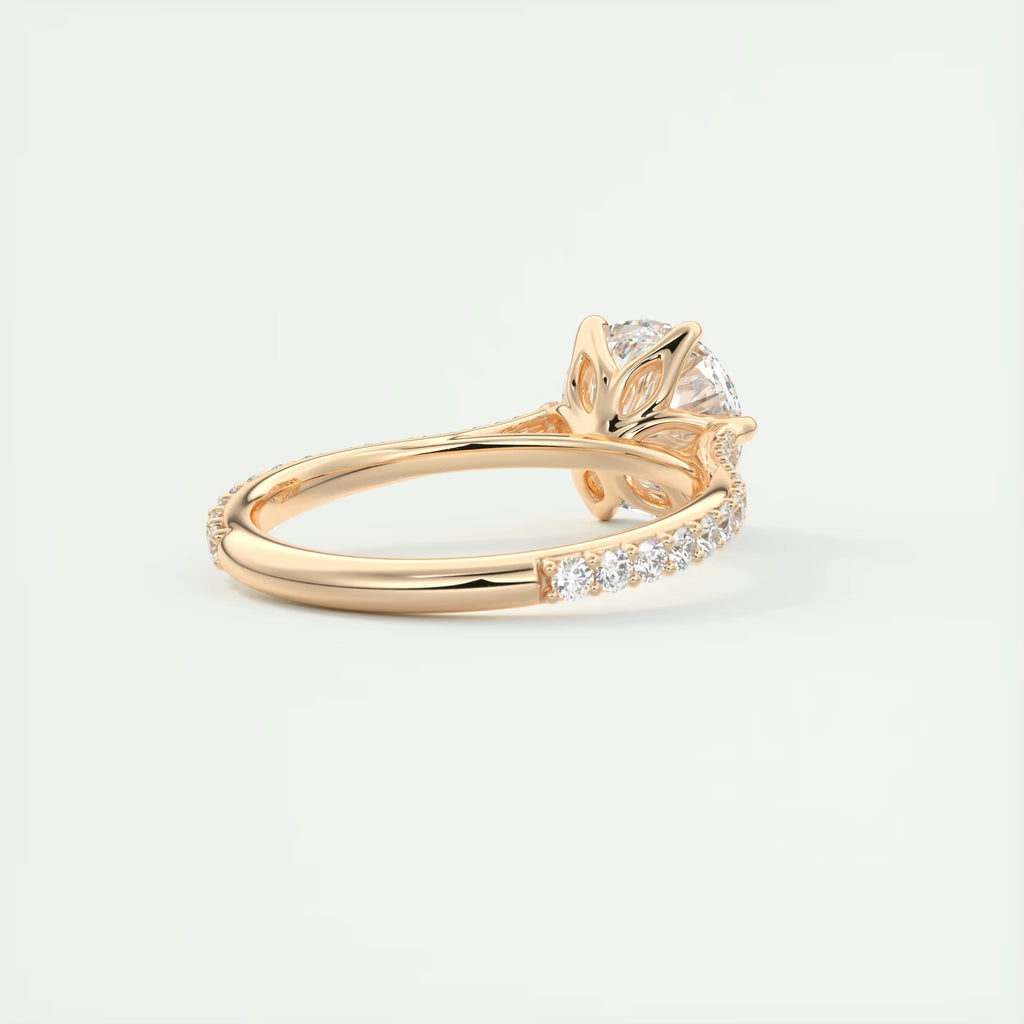 2.35 Ct Cathedral Royale Pavé Round Floral Basket Graduated Pave Six Prong Round Rings