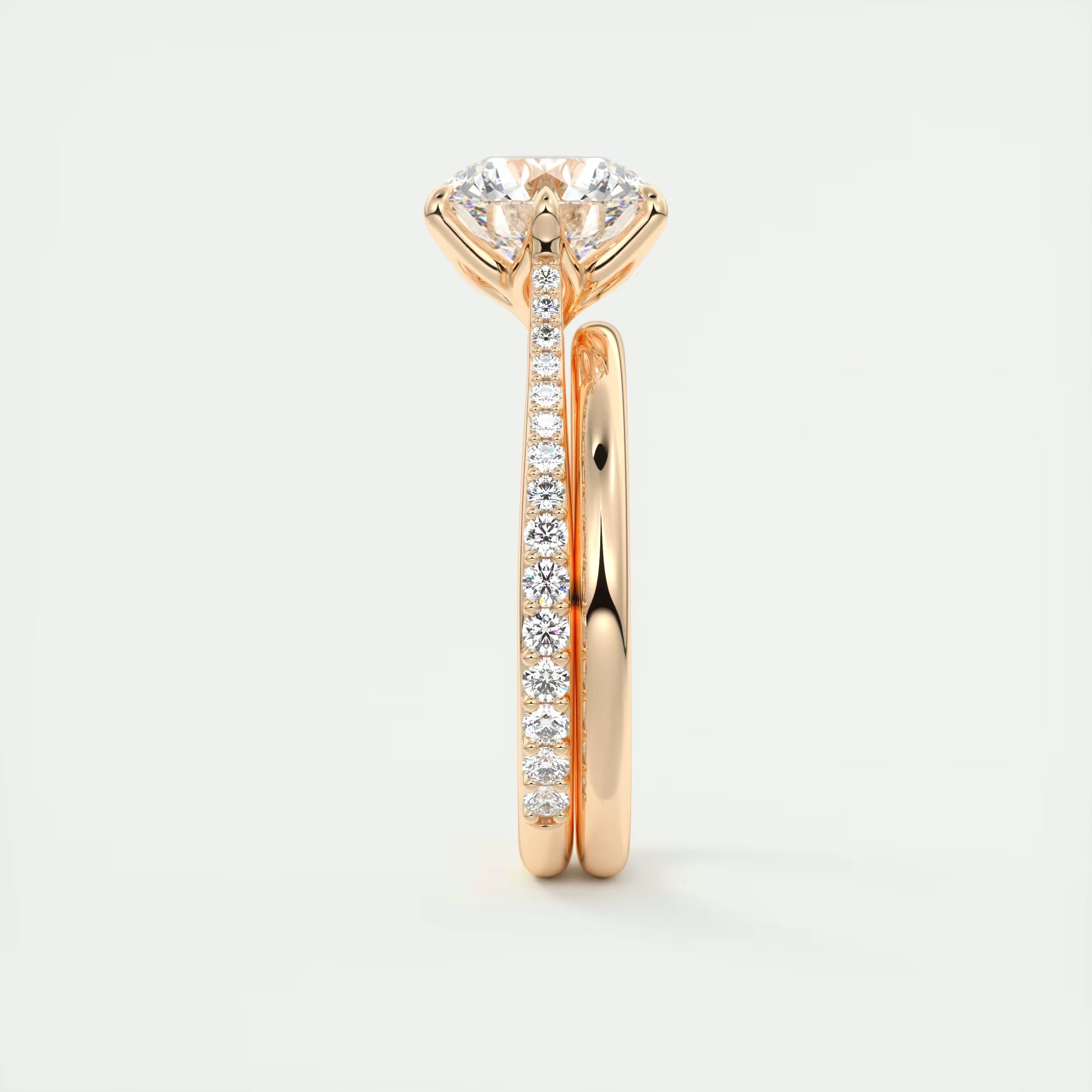 2.35 Ct Cathedral Royale Pavé Round Floral Basket Graduated Pave Six Prong Round Rings