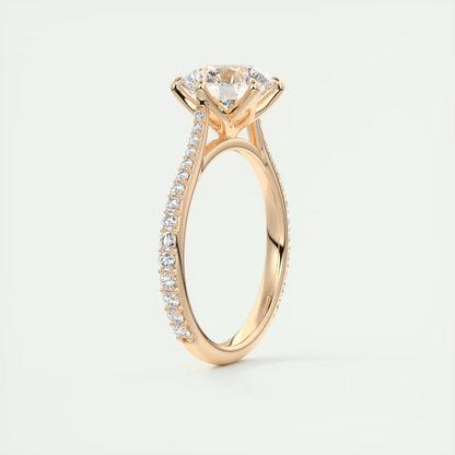 2.35 Ct Cathedral Royale Pavé Round Floral Basket Graduated Pave Six Prong Round Ring