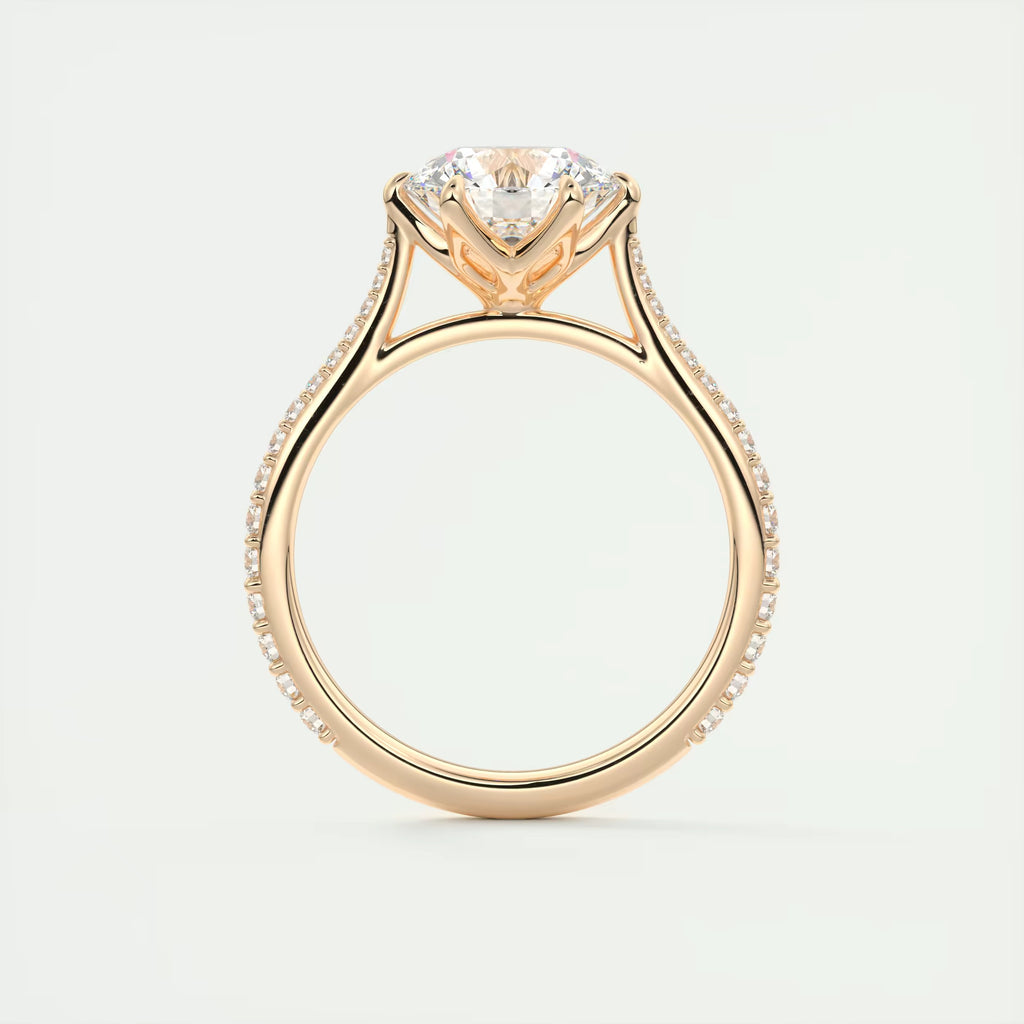 2.35 Ct Cathedral Royale Pavé Round Floral Basket Graduated Pave Six Prong Round Rings