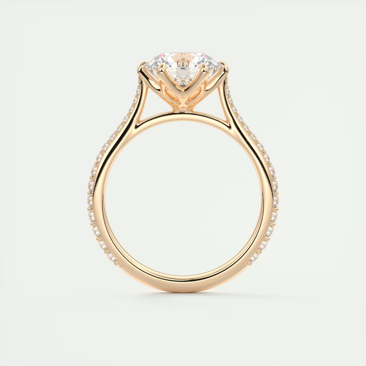 2.35 Ct Cathedral Royale Pavé Round Floral Basket Graduated Pave Six Prong Round Ring