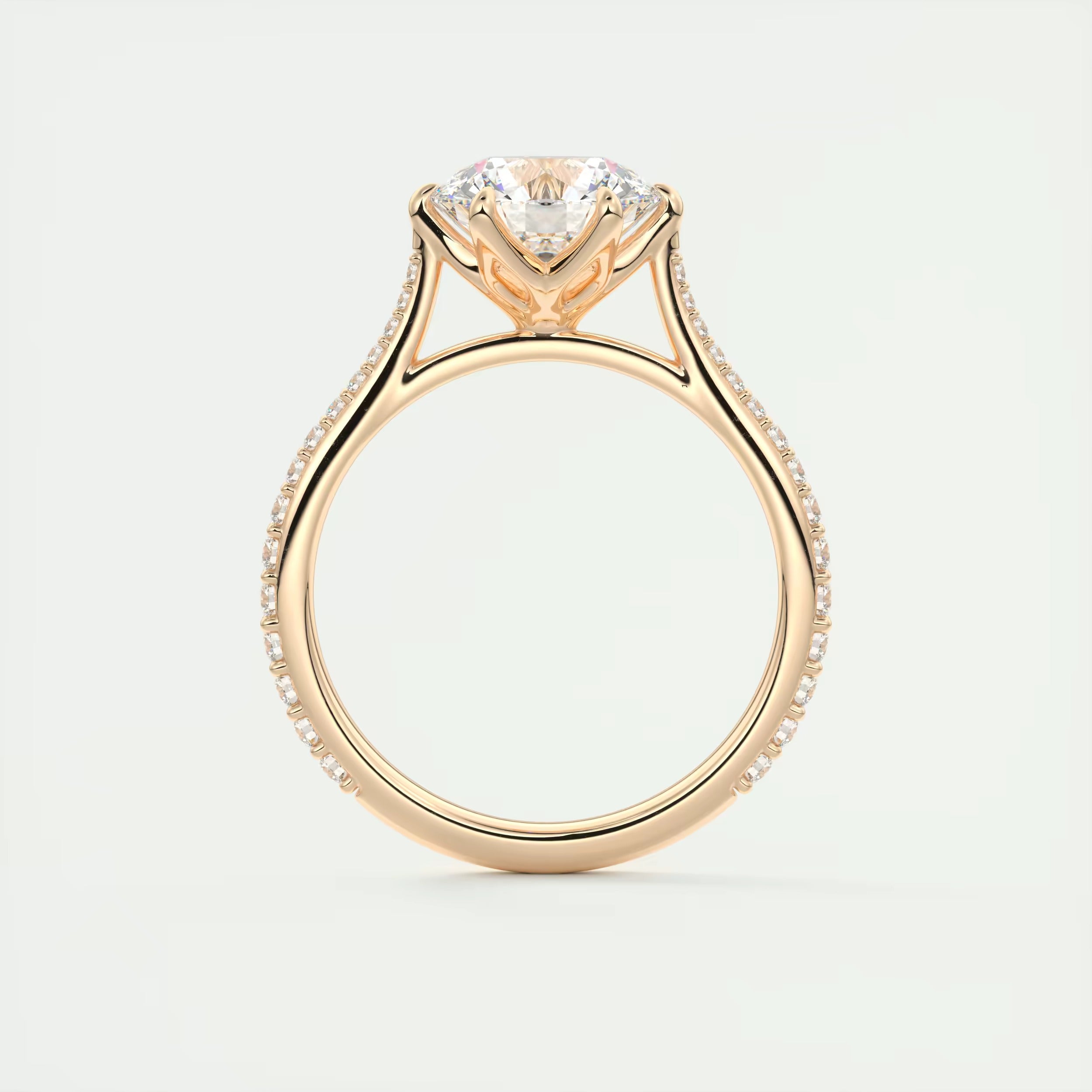 2.35 Ct Cathedral Royale Pavé Round Floral Basket Graduated Pave Six Prong Round Rings