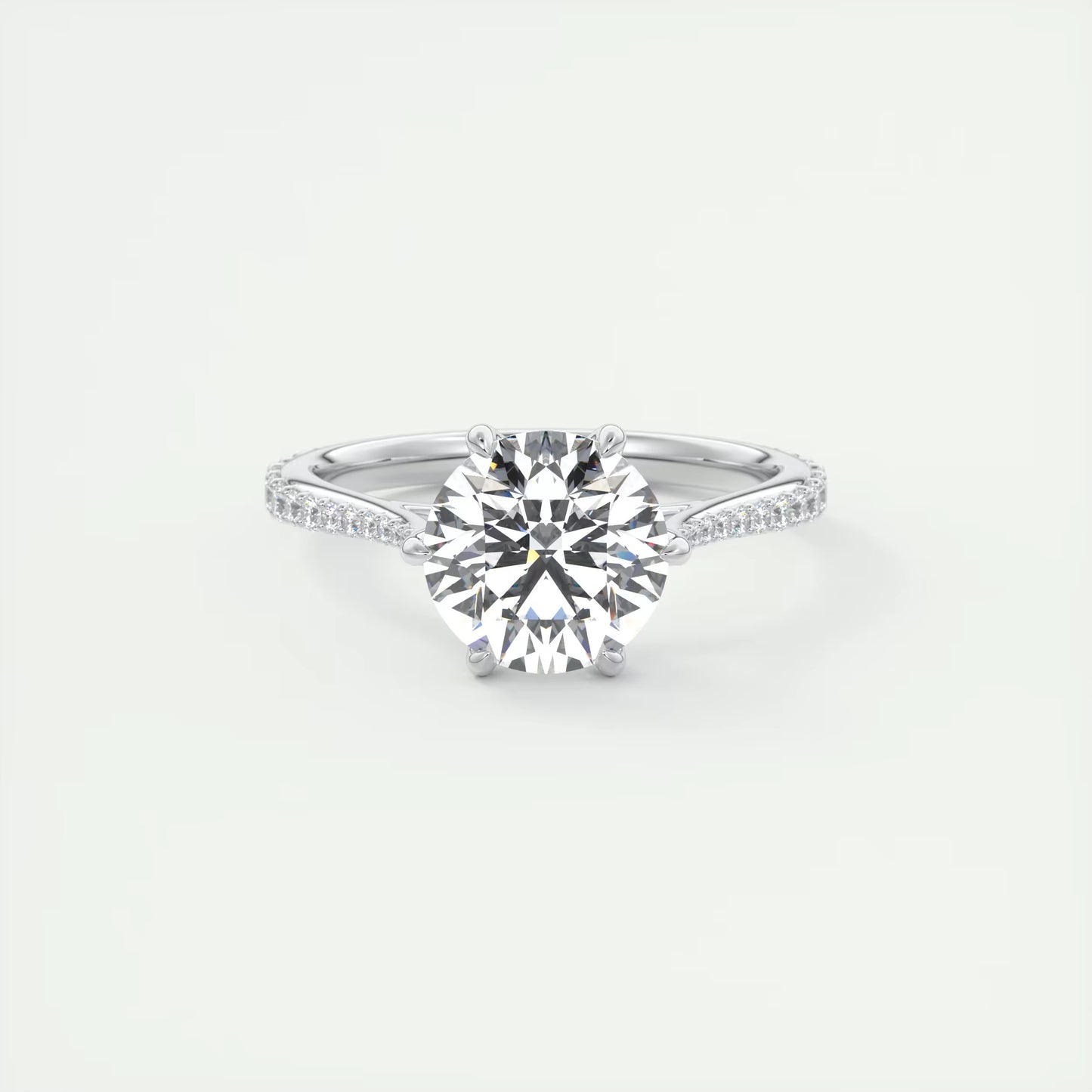 2.35 Ct Cathedral Royale Pavé Round Floral Basket Graduated Pave Six Prong Round Ring