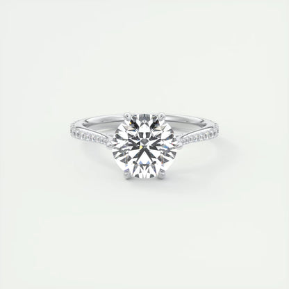 2.35 Ct Cathedral Royale Pavé Round Floral Basket Graduated Pave Six Prong Round Ring