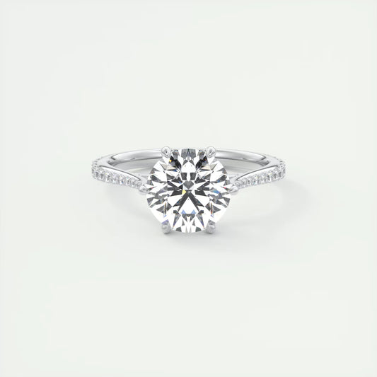 2.35 Ct Cathedral Royale Pavé Round Floral Basket Graduated Pave Six Prong Round Ring