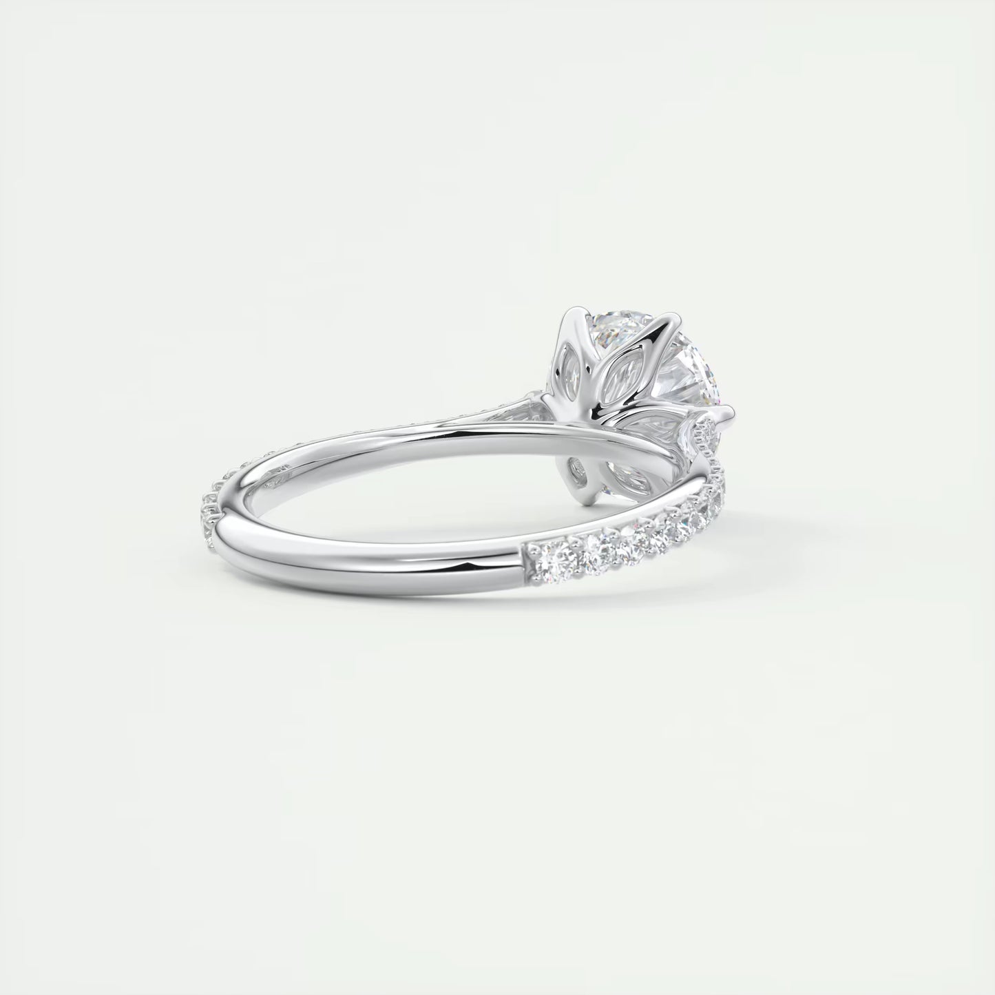 2.35 Ct Cathedral Royale Pavé Round Floral Basket Graduated Pave Six Prong Round Ring