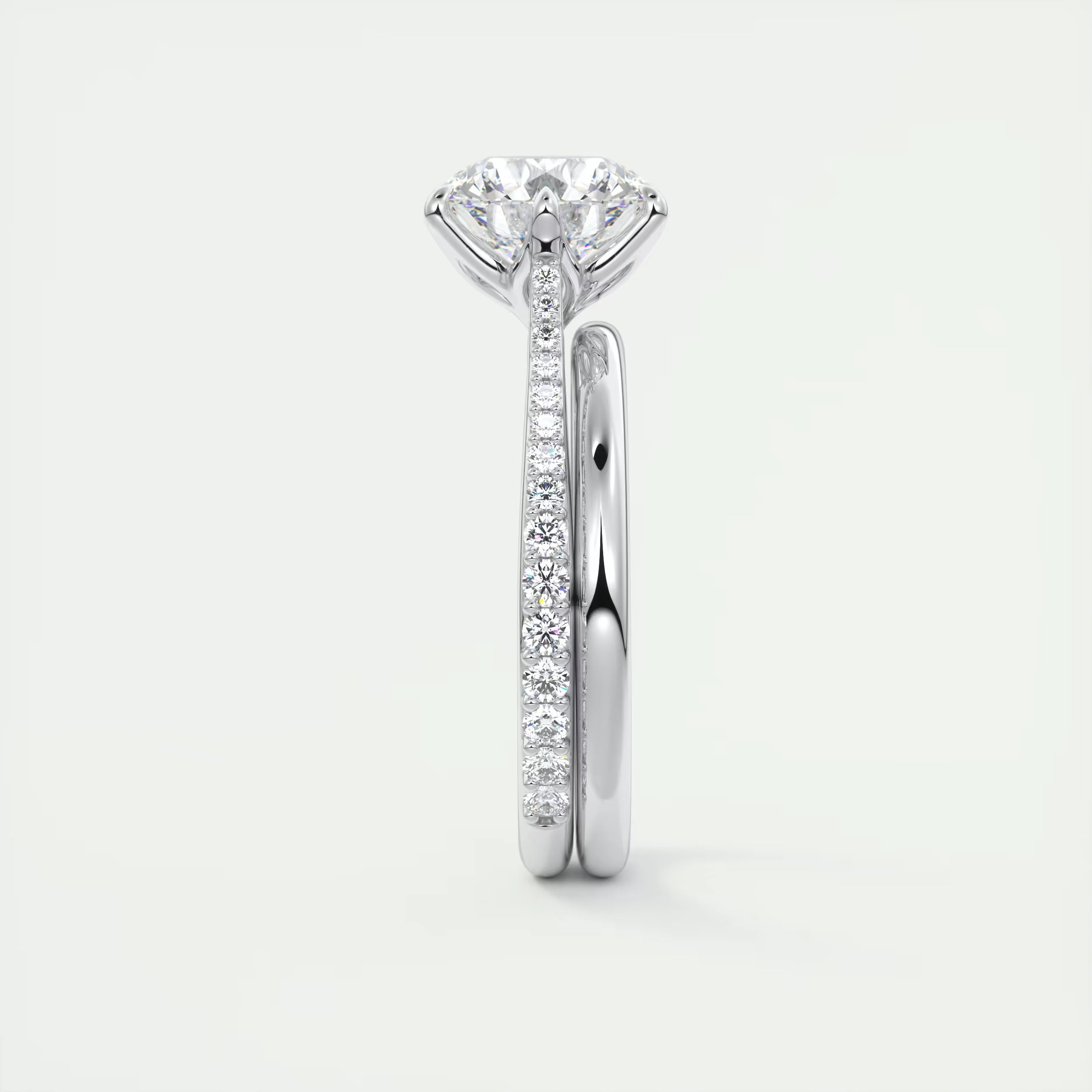 2.35 Ct Cathedral Royale Pavé Round Floral Basket Graduated Pave Six Prong Round Rings