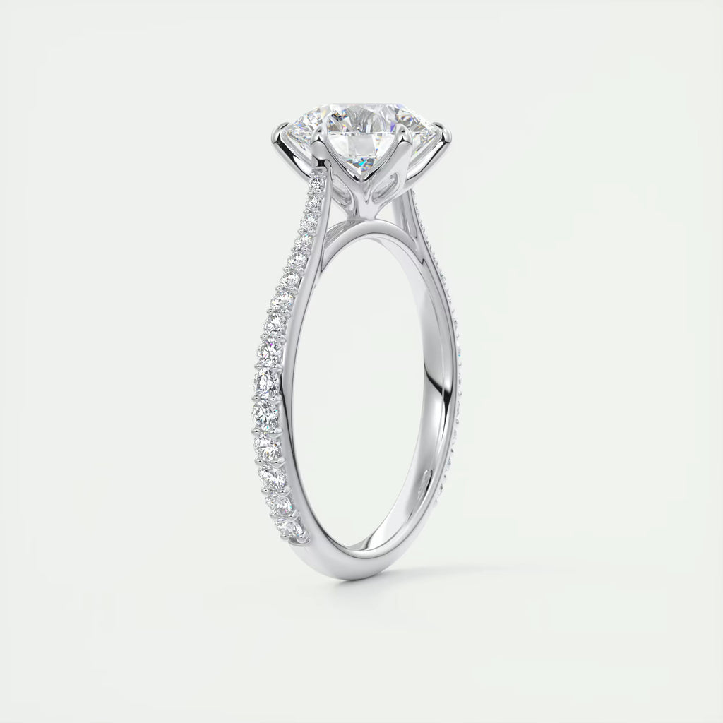 2.35 Ct Cathedral Royale Pavé Round Floral Basket Graduated Pave Six Prong Round Rings