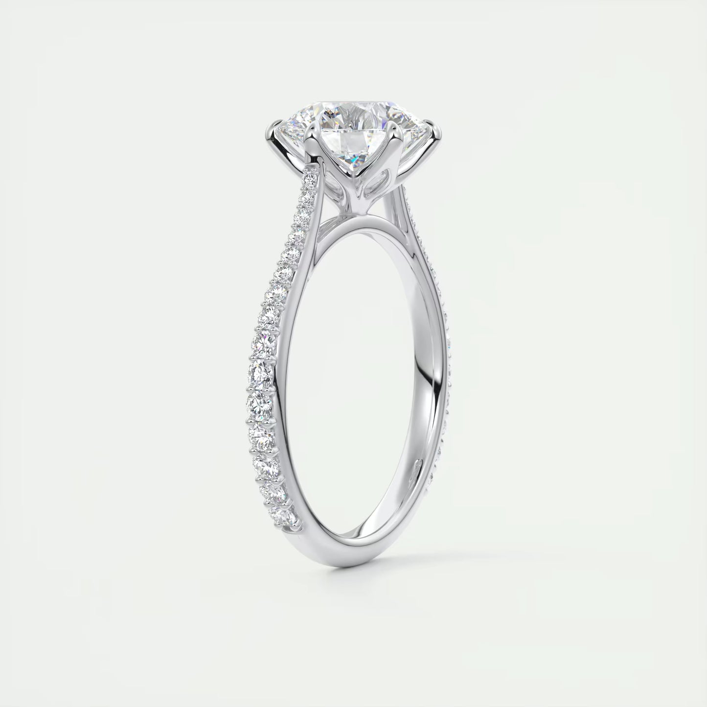 2.35 Ct Cathedral Royale Pavé Round Floral Basket Graduated Pave Six Prong Round Ring