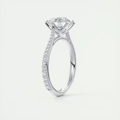 2.35 Ct Cathedral Royale Pavé Round Floral Basket Graduated Pave Six Prong Round Ring