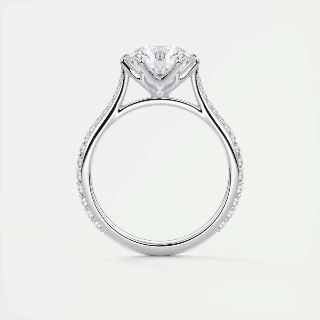 2.35 Ct Cathedral Royale Pavé Round Floral Basket Graduated Pave Six Prong Round Rings