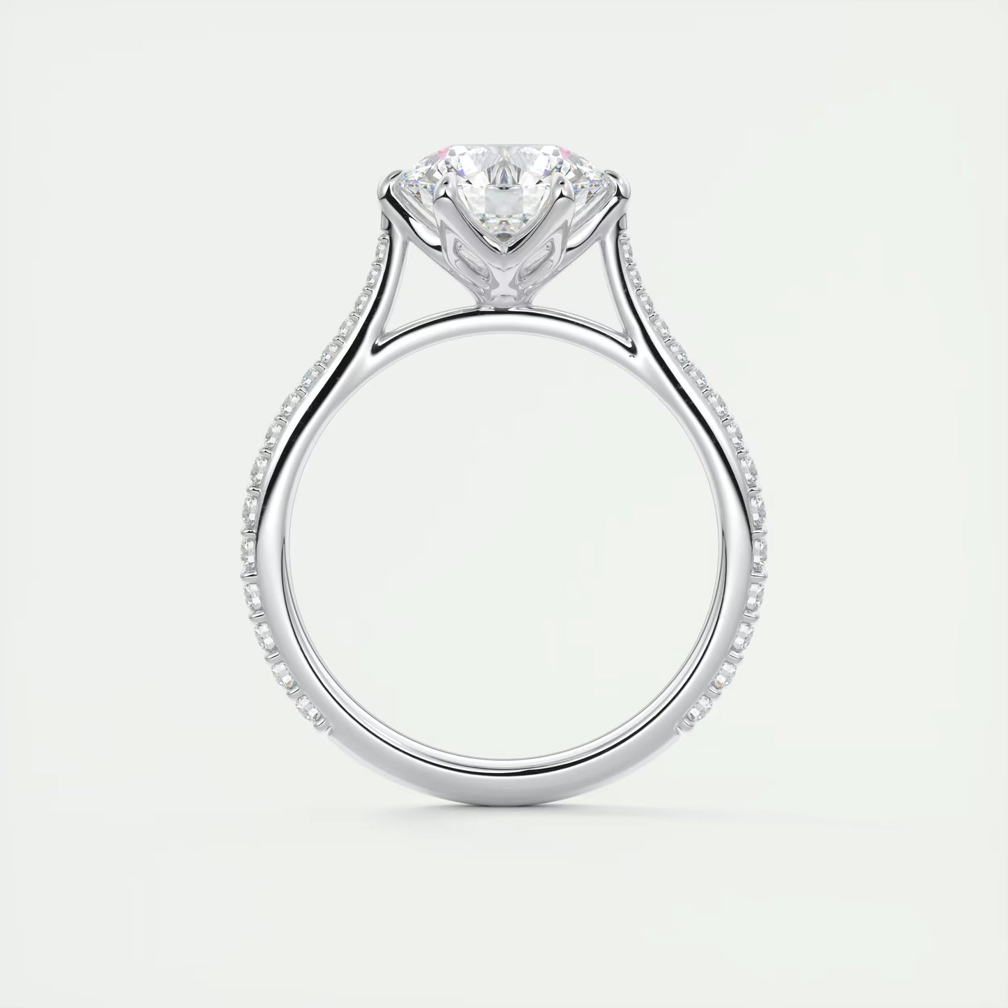 2.35 Ct Cathedral Royale Pavé Round Floral Basket Graduated Pave Six Prong Round Ring