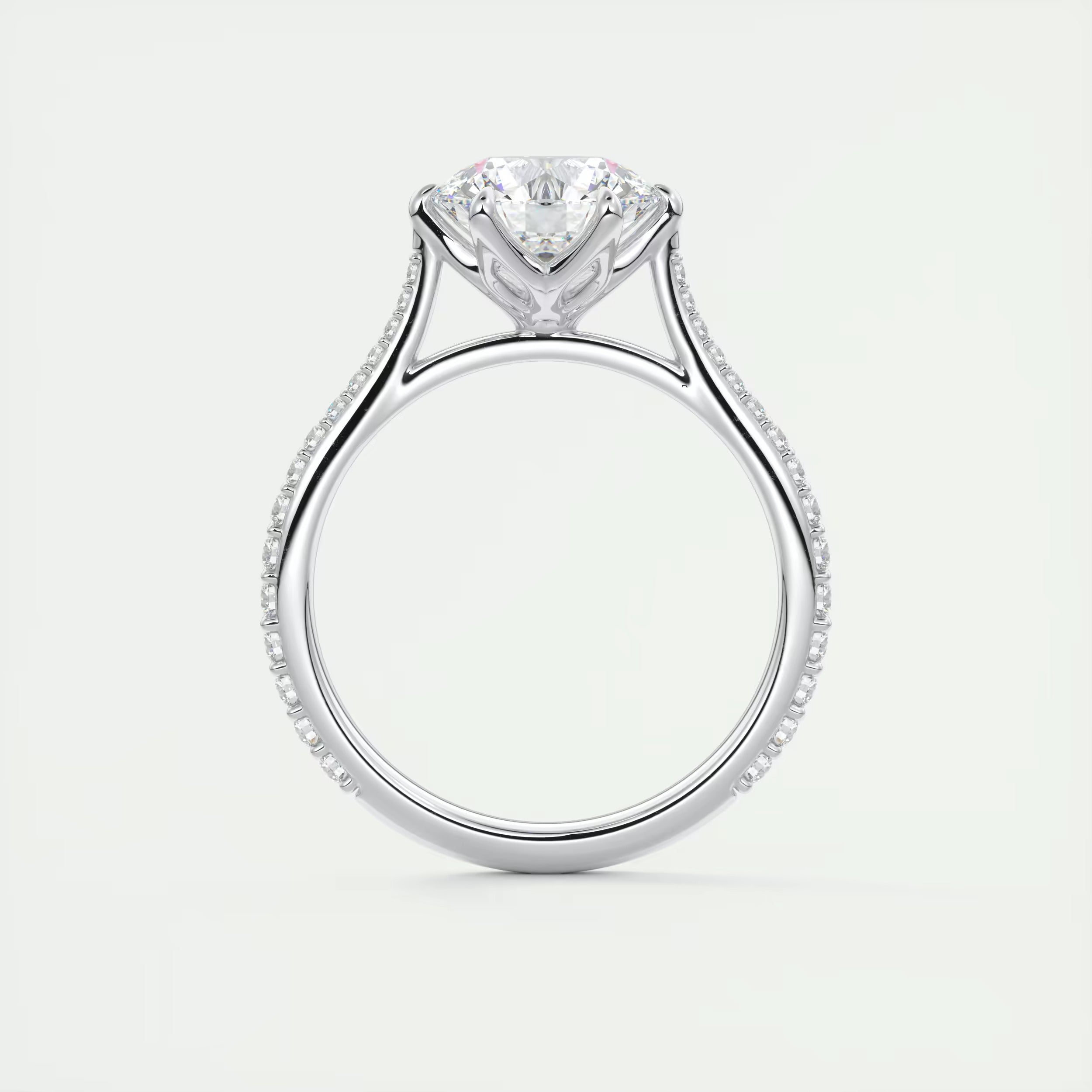 2.35 Ct Cathedral Royale Pavé Round Floral Basket Graduated Pave Six Prong Round Rings