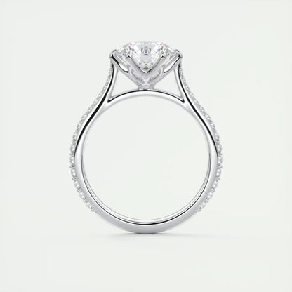 2.35 Ct Cathedral Royale Pavé Round Floral Basket Graduated Pave Six Prong Round Ring