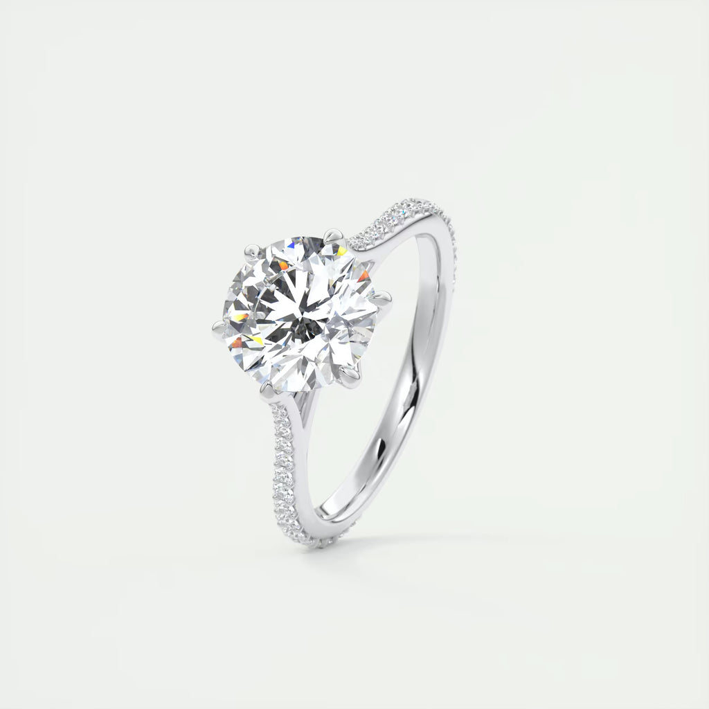 2.35 Ct Cathedral Royale Pavé Round Floral Basket Graduated Pave Six Prong Round Rings