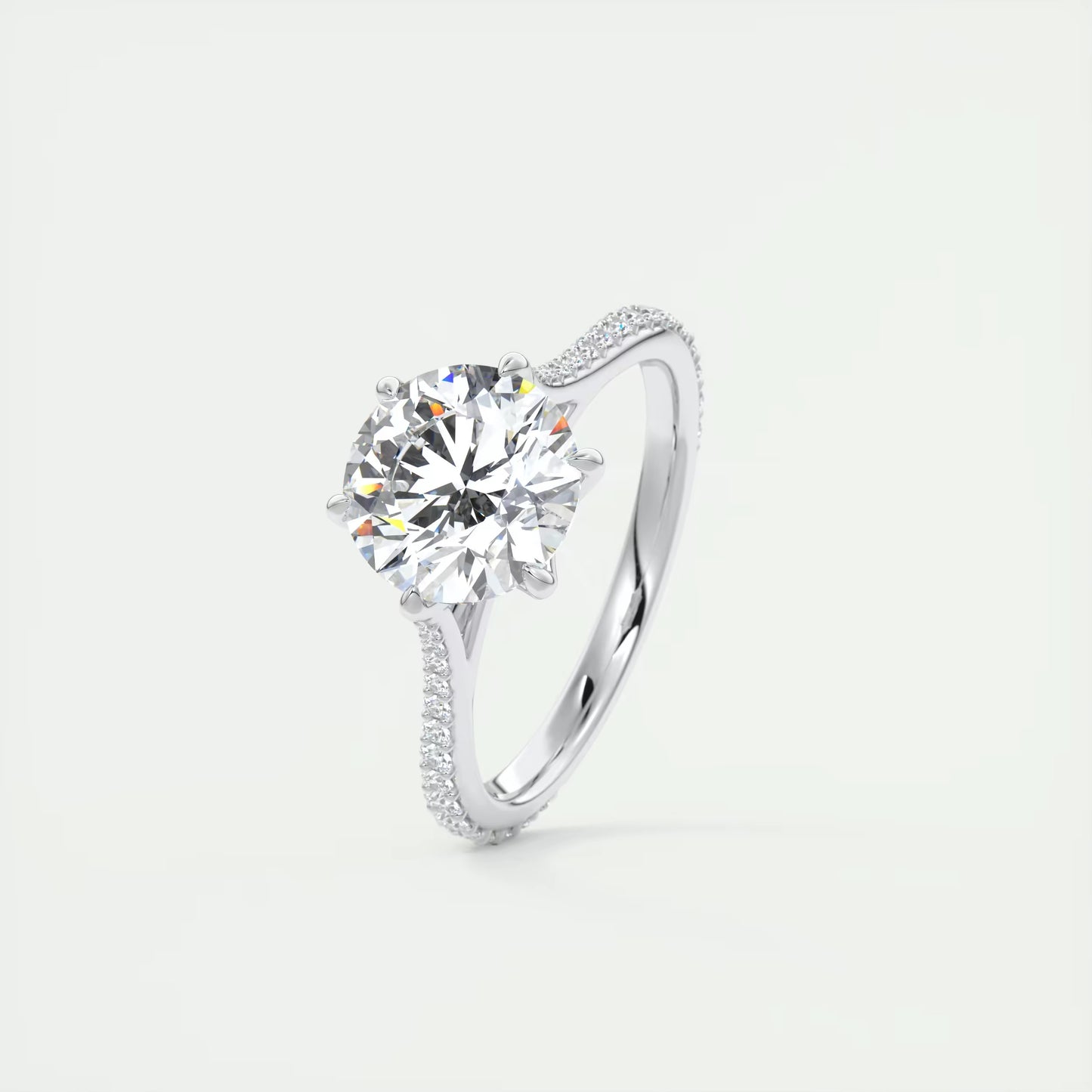 2.35 Ct Cathedral Royale Pavé Round Floral Basket Graduated Pave Six Prong Round Ring