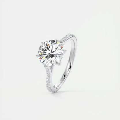 2.35 Ct Cathedral Royale Pavé Round Floral Basket Graduated Pave Six Prong Round Ring
