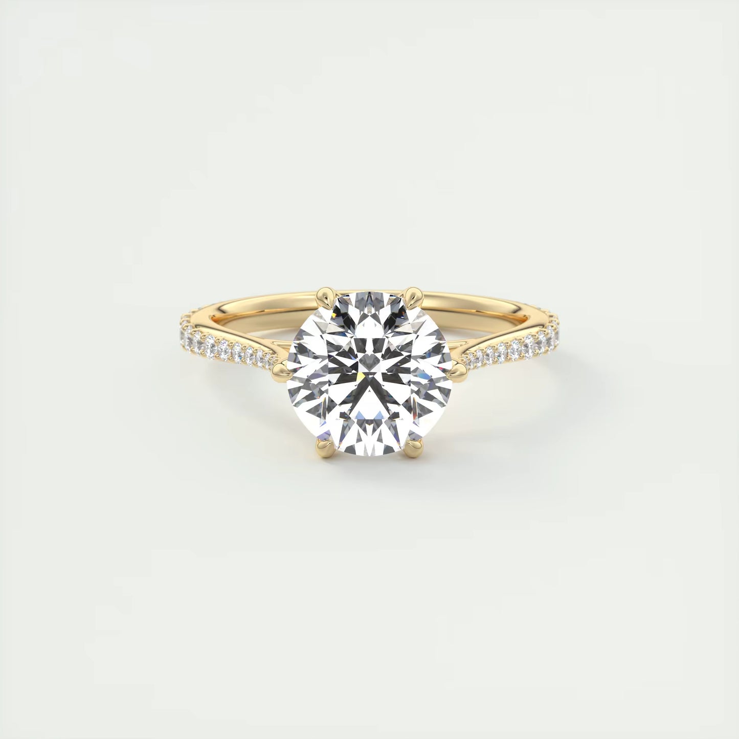 2.35 Ct Cathedral Royale Pavé Round Floral Basket Graduated Pave Six Prong Round Ring