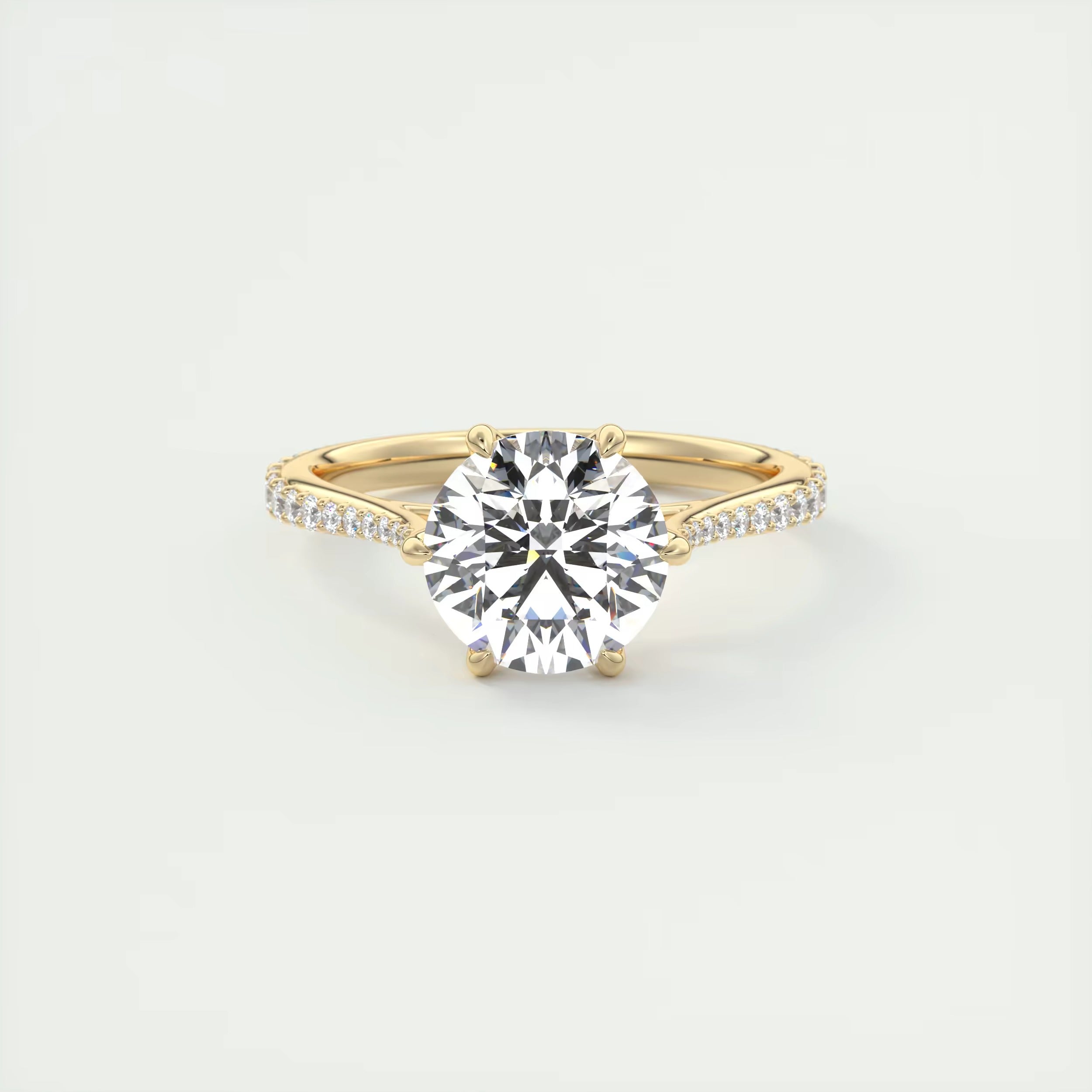 2.35 Ct Cathedral Royale Pavé Round Floral Basket Graduated Pave Six Prong Round Rings