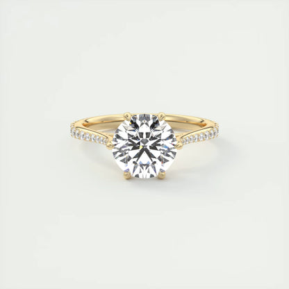 2.35 Ct Cathedral Royale Pavé Round Floral Basket Graduated Pave Six Prong Round Ring