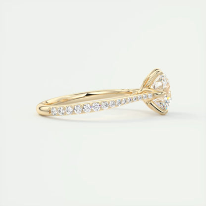 2.35 Ct Cathedral Royale Pavé Round Floral Basket Graduated Pave Six Prong Round Ring